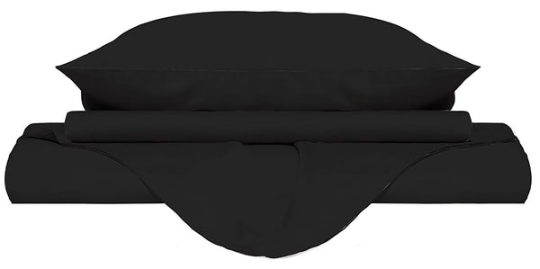 Housse de couette double avec sac et taies d'oreiller couleur unie en microfibre noire prezzo
