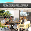 Set 5 Pezzi da Giardino con Tavolo 110x110x74 cm e 4 Sedie in Rattan PE e Legno Beige      
