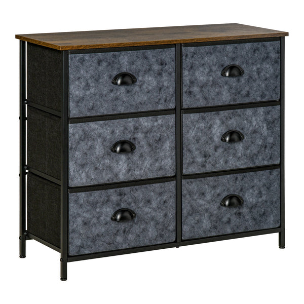 online Commode 6 Tiroirs Tissu 80x30x70 cm en Acier et Aggloméré Marron et Gris