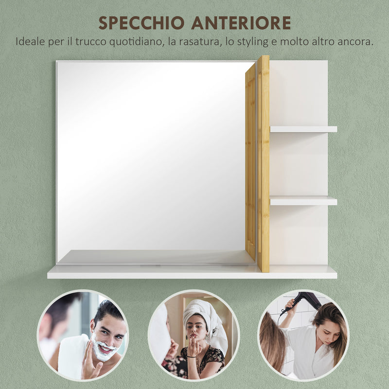 Specchio da Bagno 45x15x58,5cm con Ripiani e Mensole in MDF Bianco  