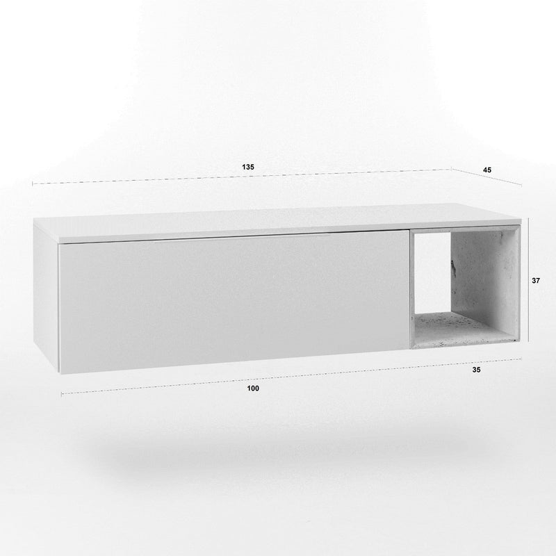 Mobile Bagno Sospeso 135 cm Lavabo e Specchio TFT Mactan Destra Bianco Rovere e Grigio