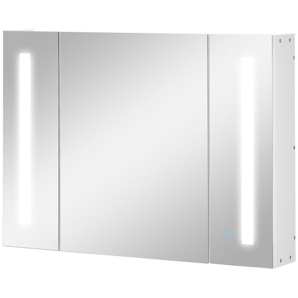 Armadietto Specchiera da Bagno con 3 Armadietti 90x15x65 cm 3 Ripiani e Luce LED Bianco prezzo