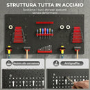 Set 3 Pannelli Porta Attrezzi da Parete 60x40x2 cm con 9 Supporti e 16 Ganci in Acciaio Nero e Rosso      