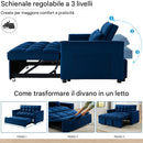Divano Letto Apribile Reclinabile 3 Posizioni con Rivestimento in Velluto Blu      
