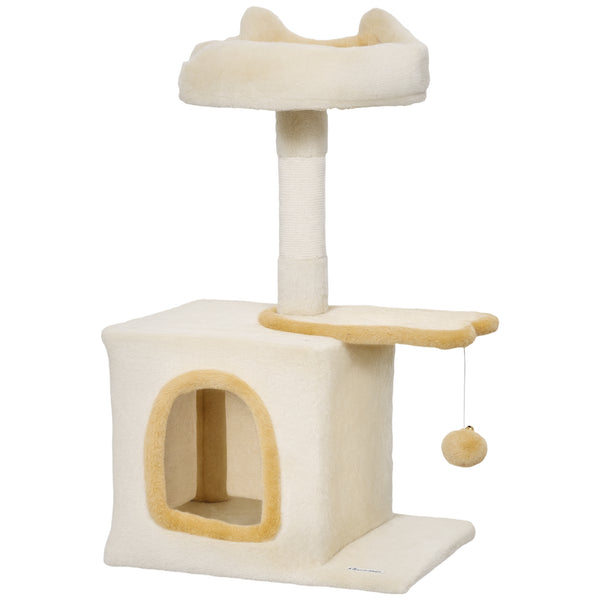 acquista Albero Tiragraffi per Gatti con Cuccia 40x30x72cm in Sisal e Peluche Beige Giallo