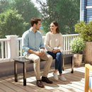 Panchina da Giardino 2 Posti 130x34x43 cm a Doghe Effetto Legno Struttura in Acciaio Grigio      