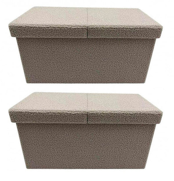 online Lot de 2 Poufs de Rangement 76x38x38 cm Joris en Bouclè Beige