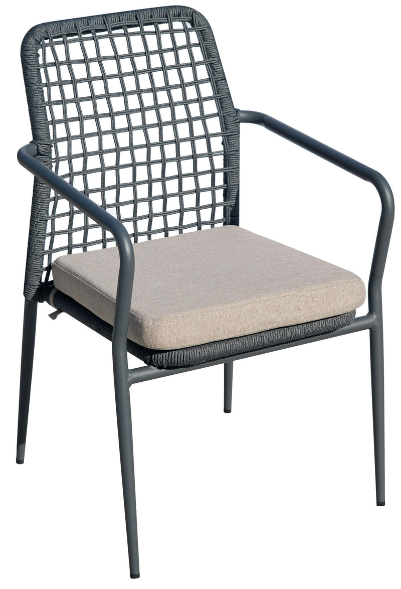 Sedia da Giardino in Alluminio e Corda con Cuscino Vorghini Pisa Grigio Scuro