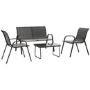 Set da Giardino con Divano 2 Poltrone Impilabili e Tavolino in Vetro Nero    