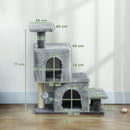 Scaletta per Gatti a 4 Gradini 60x34x77cm con 2 Casette e Tiragraffi Grigio      