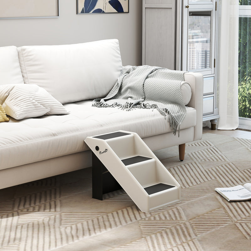 Scaletta Pieghevole per Cani e Gatti 3 Gradini Antiscivolo  53x30,5x36,5 cm in PP Crema      