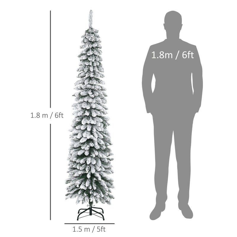 Albero di Natale Innevato Slim 180 cm con 395 Rami in Metallo e Plastica Verde      