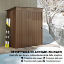 Casetta da Giardino 159x106x181 cm con Prese d'Aria e Porta Scorrevole in Metallo Marrone      
