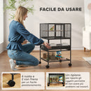 Gabbia per Uccelli 48x46x83 cm Vassoio e Griglia Rimovibili con Ripiano Portaoggetti in Acciaio e PP Nero  