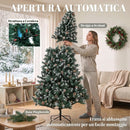 Albero di Natale Artificiale Ø116x210 cm con 998 Rami Innevati Pigne e Base Pieghevole in Plastica e Acciaio Verde      