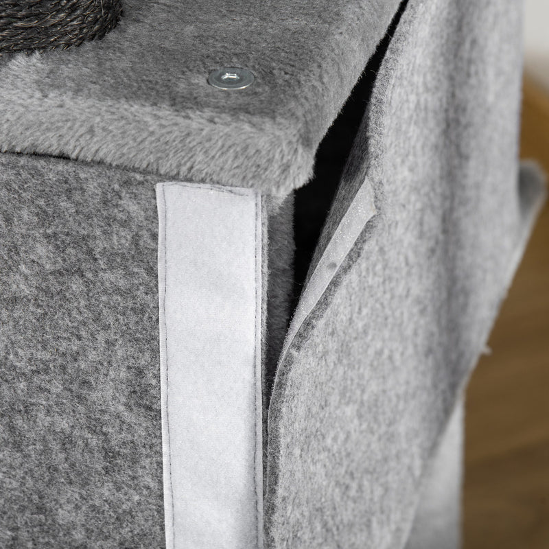 Albero Tiragraffi per Gatti con Palo Casetta Letto Amaca e 2 Giochi in Legno e Peluche Grigio      