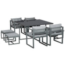 Set Tavolo con 4 Sedie e 4 Sgabelli da Giardino in Alluminio Grigio