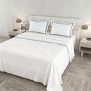 Set Lenzuola Sopra Sotto e Federe Linea Venere in Raso di Cotone Blu Varie Misure