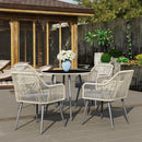 Set da Giardino 5 Pezzi con 4 Sedie e Tavolo Rotondo con Foro in Rattan e Acciaio Marrone e Grigio   