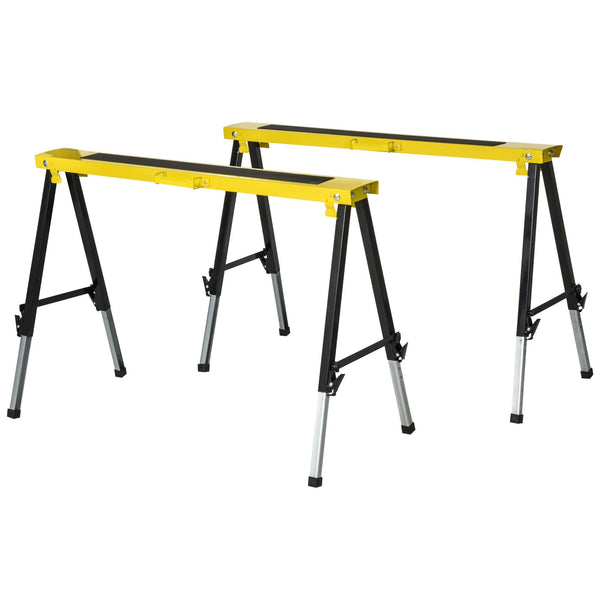 Lot de 2 Escaliers Pliants Télescopiques Hauteur Réglable en Métal Jaune et Noir online