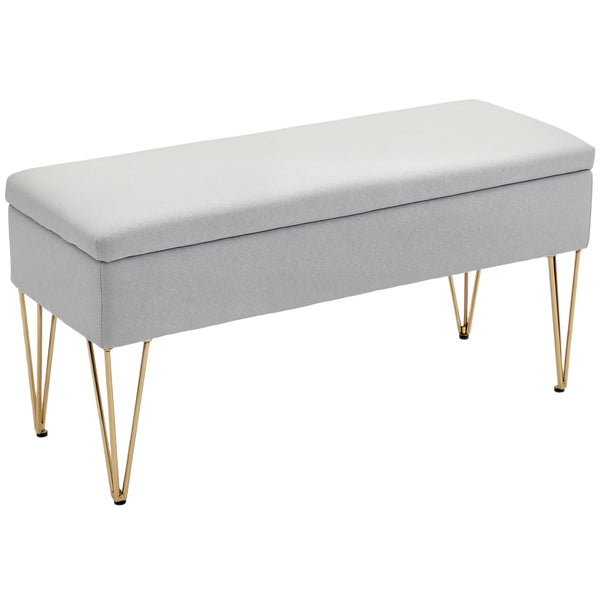 online Panca Fondo Letto con Contenitore 100x40x49 cm in Tessuto e Gambe in Acciaio Grigio Chiaro