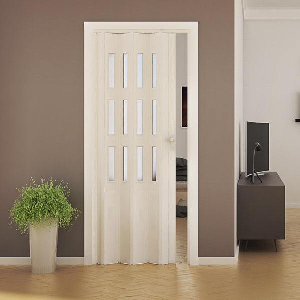 Porte Pliante Intérieure 88,5x214 cm en PVC avec Verre Saba Jasmin Blanc prezzo
