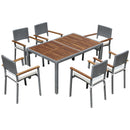 Set Tavolo e 6 Sedie da Giardino  in Acciaio Legno e Rattan Grigio