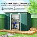 Casetta da Giardino 272x134 cm con Porte Scorrevoli Doppie e 2 Prese d'Aria in Acciaio Verde      