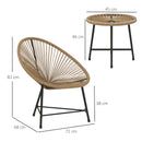 Set da Giardino 3 Pezzi con 2 Sedie con Cuscini e Tavolino da Caffè a Cilindro in Rattan PE Legno e Nero   
