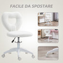 Sedia da Ufficio 45x56x78-88 cm con Schienale a Cuore in Velluto Teddy e Plastica Bianco  