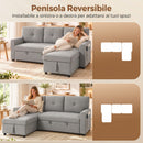 Divano Letto 3 Posti Estraibile 201x132x88 cm con Chaise Longue Contenitore e Cuscini in Tessuto Grigio      