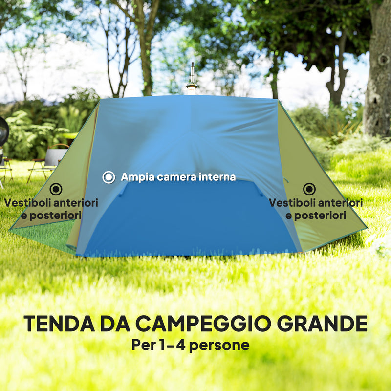 Tenda da Campeggio 2 Posti Impermeabile 280x225x110 cm con 2 Vestiboli e 2 Porte Arancione   