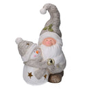 Gnomo resina e pupazzo di neve grigio con led cm 27,5x18,5xh42