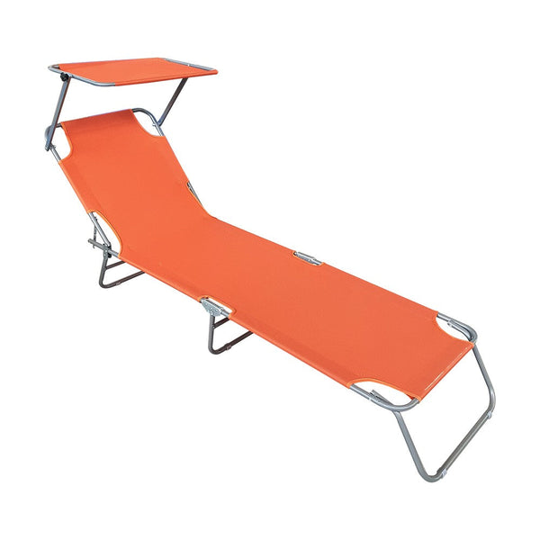 sconto Chaise Longue Pliante avec Dossier Réglable et Parasol Orange