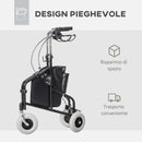 Deambulatore per Anziani e Disabili ad Altezza Regolabile 60x62x84-100,5 cm con Cestino e Vassoio Nero   