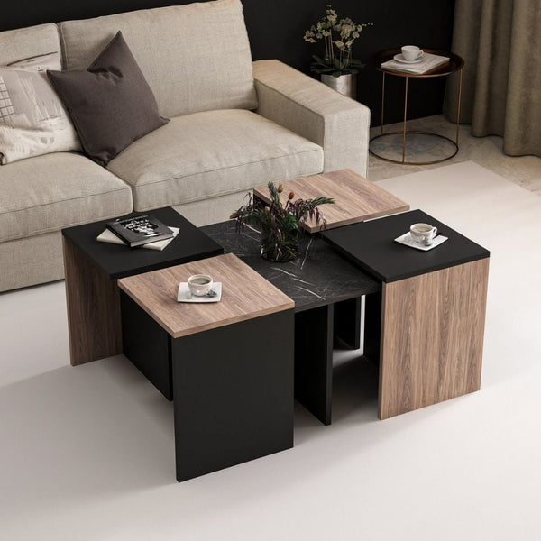 Ensemble de tables basses Owentav noir et noyer avec âme effet marbre acquista