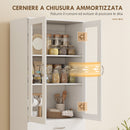 Credenza Cucina 60x35x180 cm con 2 Armadietti e un Cassetto Mensole Regolabili e Ante in Vetro in Legno Bianco      