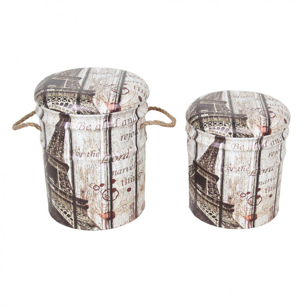Set 2 Pouf Conteneur Rond en MDF Tour Eiffel acquista