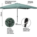 Ombrellone da Giardino 3x4 m Copertura in Poliestere Struttura in Acciaio Verde Cuba      
