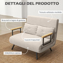 Divano Letto con Schienale Reclinabile e 2 Cuscini in Tessuto Effetto Velluto Bianco Crema  