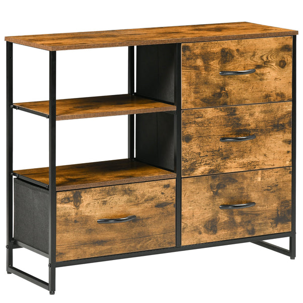 Commode 4 Tiroirs Pliables en Tissu et 2 Étagères 84x30x71,5 cm en Style Industriel Marron online