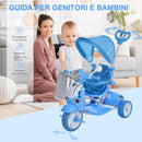 Triciclo Passeggino con Seggiolino Reversibile per Bambini   Blu