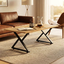 Set 2 Gambe per Tavolo 60x10x43 cm a Forma di X con 12 Viti e 4 Piedini Regolabili Stile Industriale in Acciaio Nero      
