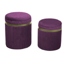 Set 2 Pouf Contenitore Ø35 cm e Ø39 cm in Tessuto Velluto Viola