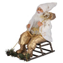 Pupazzo Babbo Natale H60 cm con Slitta e Led in Stoffa Oro e Bianco