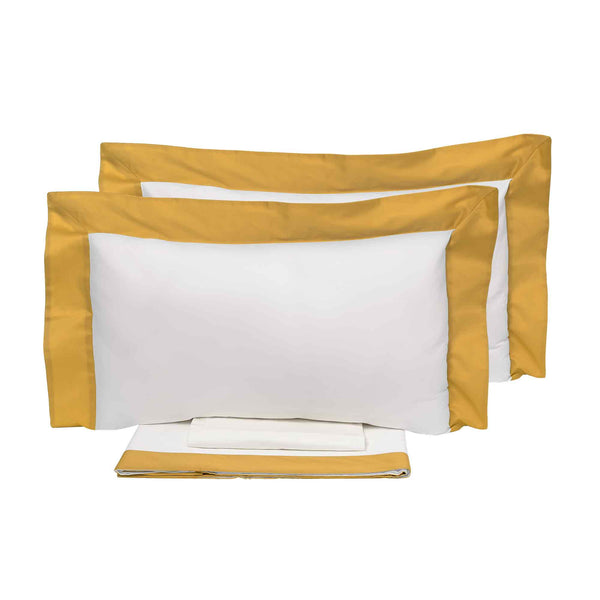 acquista Parure de Draps et Taies d'Oreiller Bords en Satin Garrini Eveline Ivoire/Or Différentes Tailles