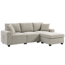 Divano Angolare 3 Posti 235x80x85 cm con Contenitore Poggiapiedi Rimovibile e 2 Cuscini in Tessuto Effetto Lino Beige      
