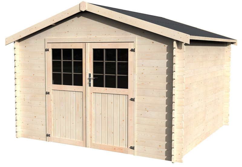 Casetta Box da Giardino per Attrezzi 3,45x3,42m Senza Pavimento in Legno Abete 28mm Flovene N1