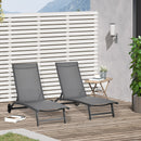 Set 2 Lettini Prendisole 66x165x102 cm con Schienale Reclinabile in Alluminio e Tessuto Traspirante Grigio Scuro      
