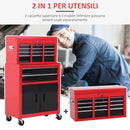 Carrello Porta Attrezzi 2 in 1 con Cassetta Superiore e Armadietto Inferiore 61,6x33x108 cm in Metallo Rosso      